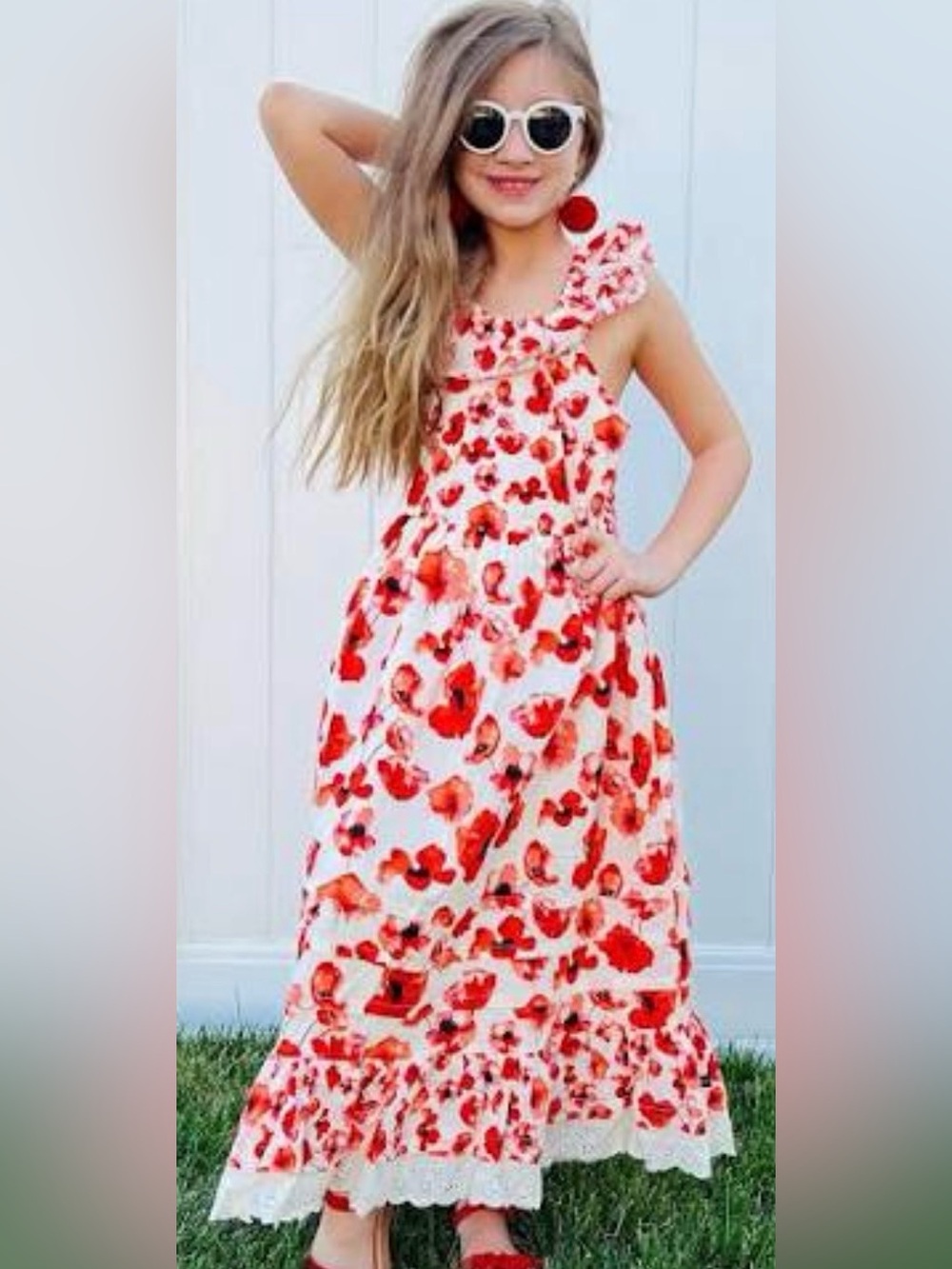 Matilda Jane White Maxi Dress with Red Poppy Floral Print